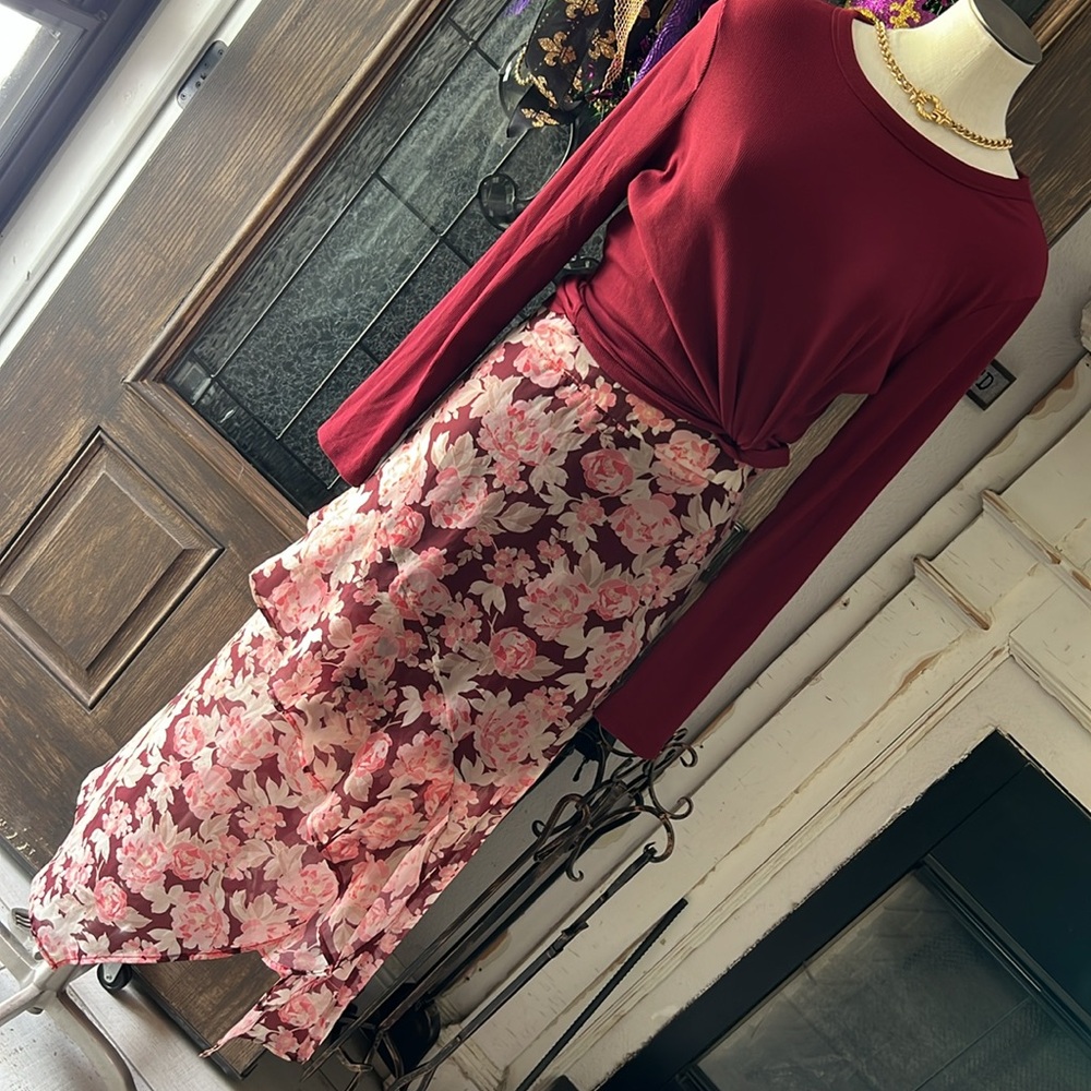Eloquii Floral Midi Skirt
